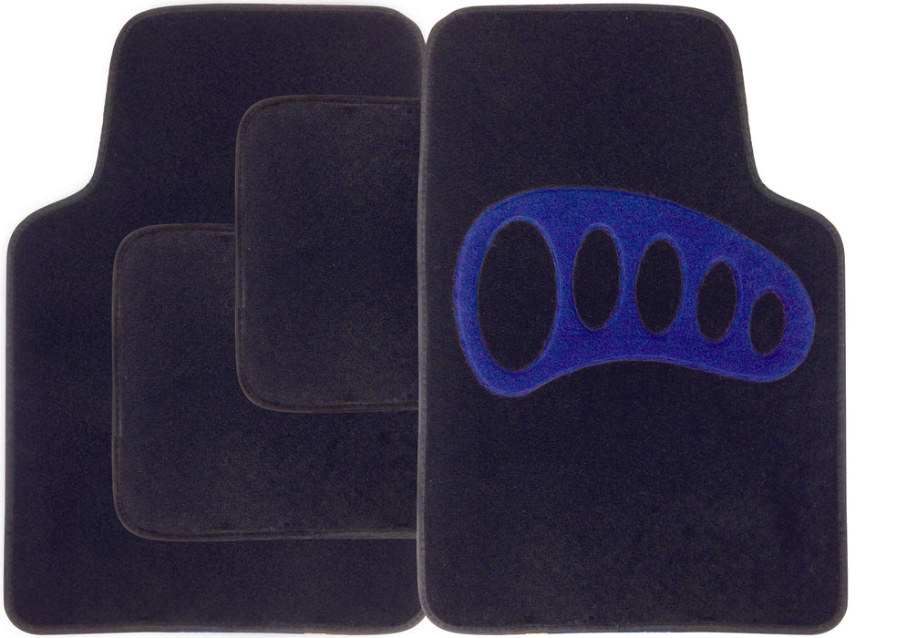 Universal Fit 4 Piece Anti Slip Black Blue Heel Blaze Velour Car Mat Set SWCM106